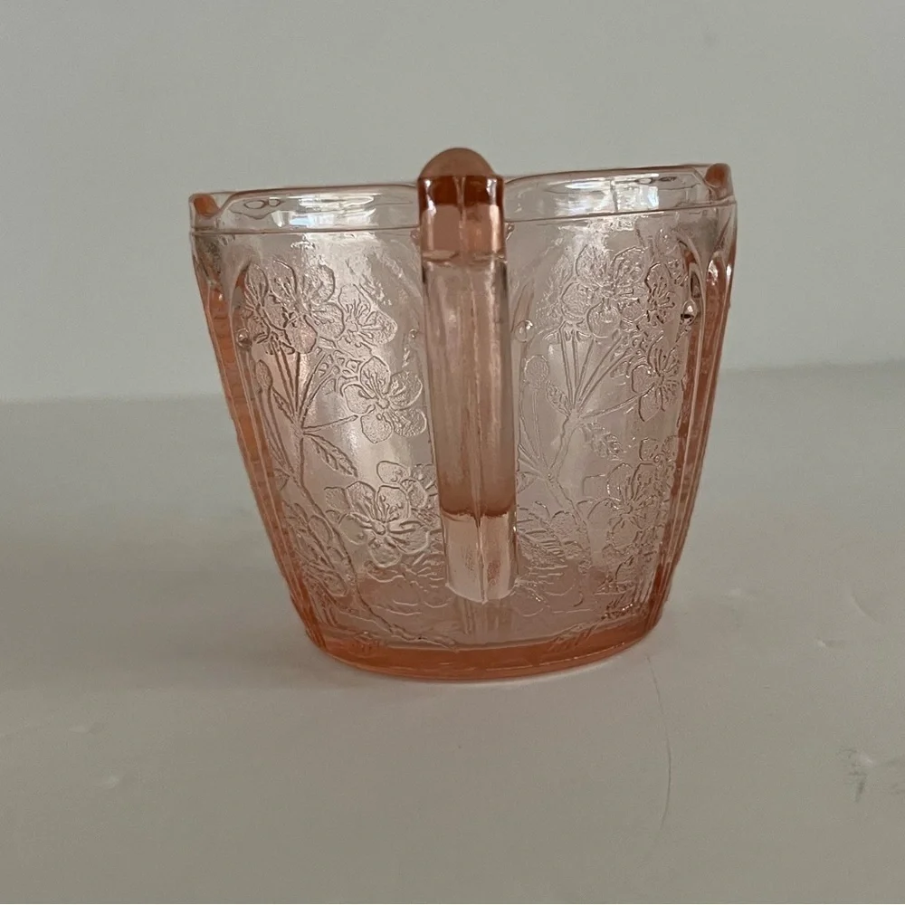 Vintage Pink Depression Glass Cherry Blossom Open Sugar